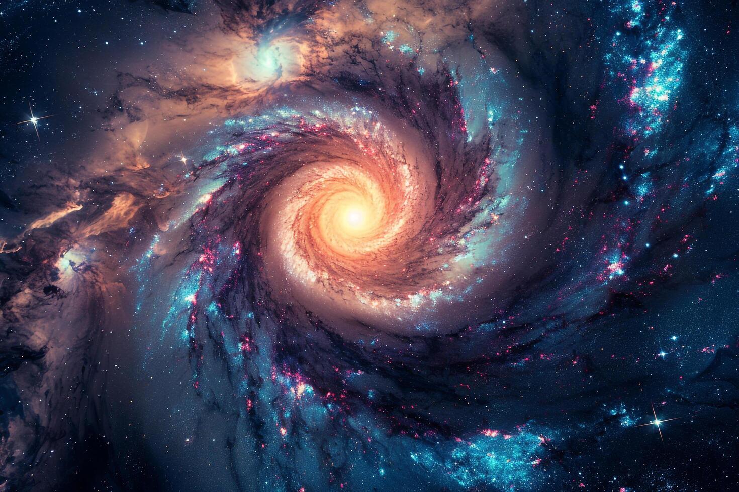 Spiral Galaxy with Vibrant Arms Swirling Against  of Star Clusters and Nebulae nature background photo