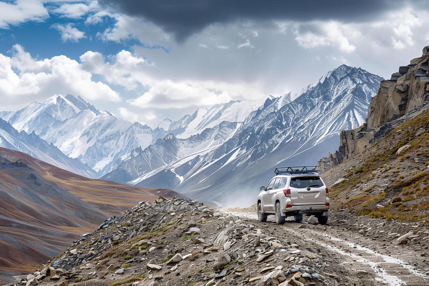 Rugged Mountain Trail with Compact SUV   Adventure Background photo