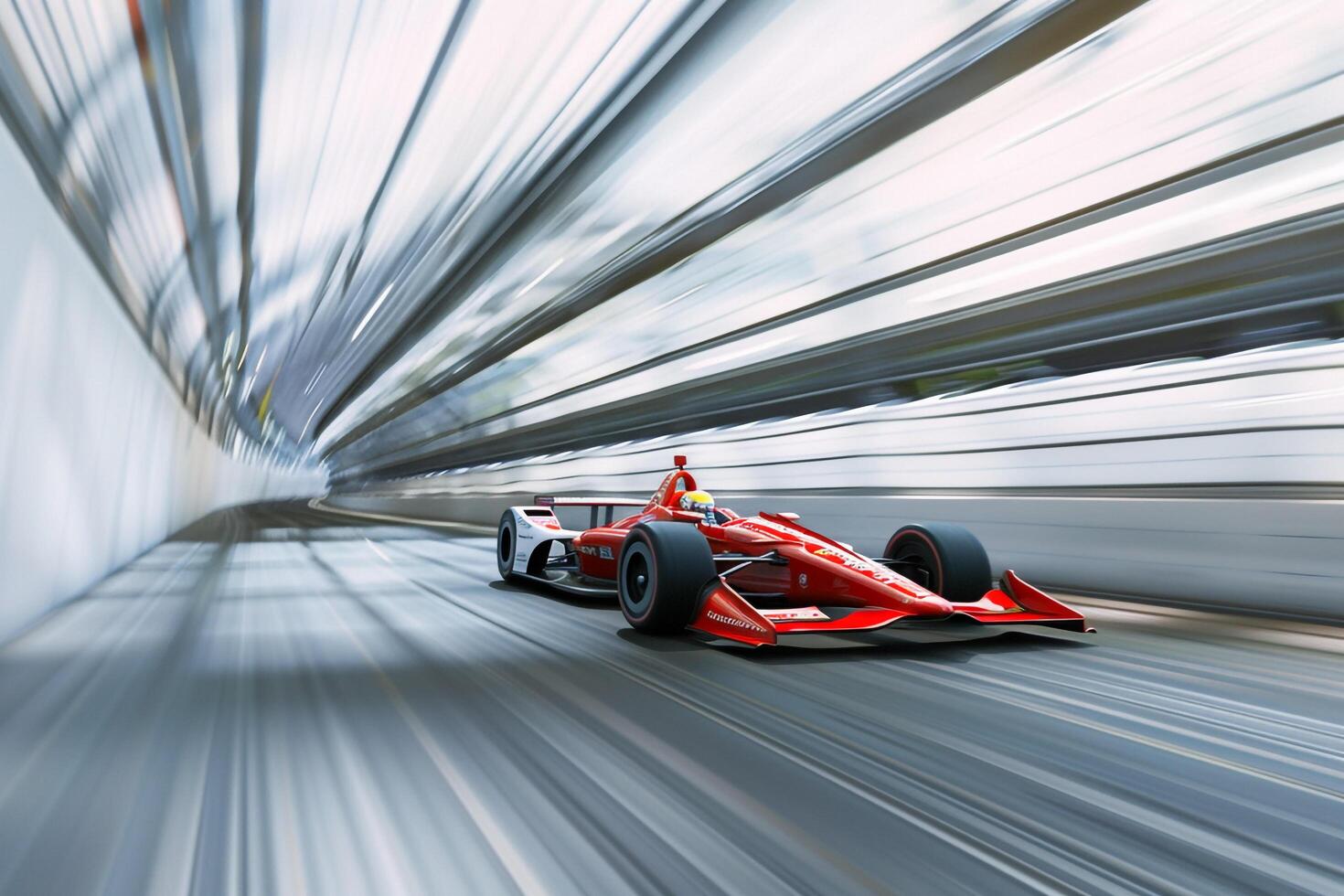 Race Car Speeding Past in  on White CycloramBackground Capturing the Intensity of Motorsport Racing photo