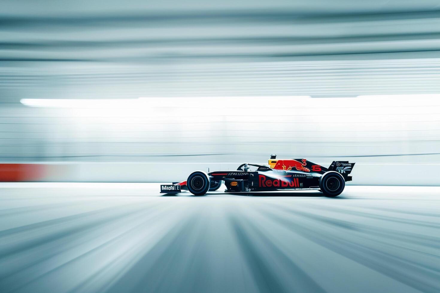 Car Speeding Past on White CycloramBackground Capturing the Essence of HighSpeed Racing photo