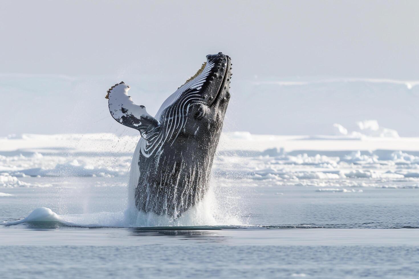 Bowhead Whales Breaching in the Frigid Arctic Waters with Expansive Pack Ice Stretching to the Horizon nature background photo
