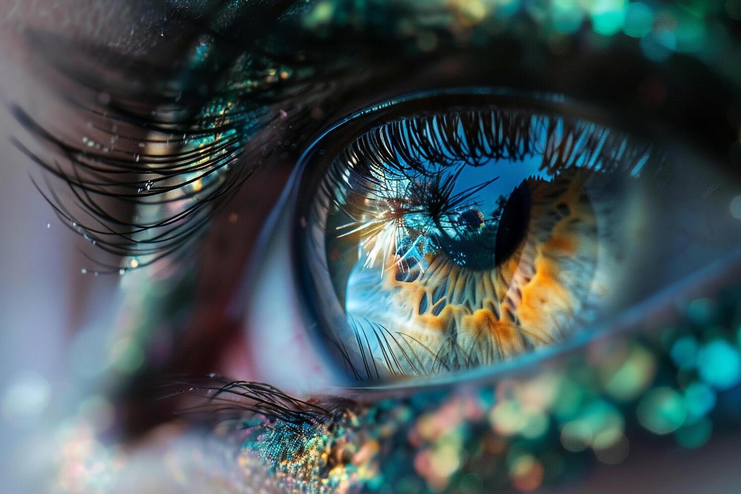 Ethereal Nature of fairys eye with delicate wings reflected in the iris  nature background photo