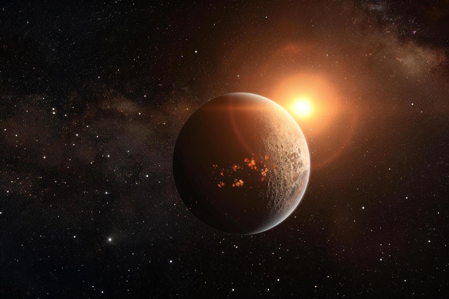 Space Exploration of ProximCentauri b an exoplanet orbiting the closest star to the Sun with potential for liquid water with cosmic nature background photo