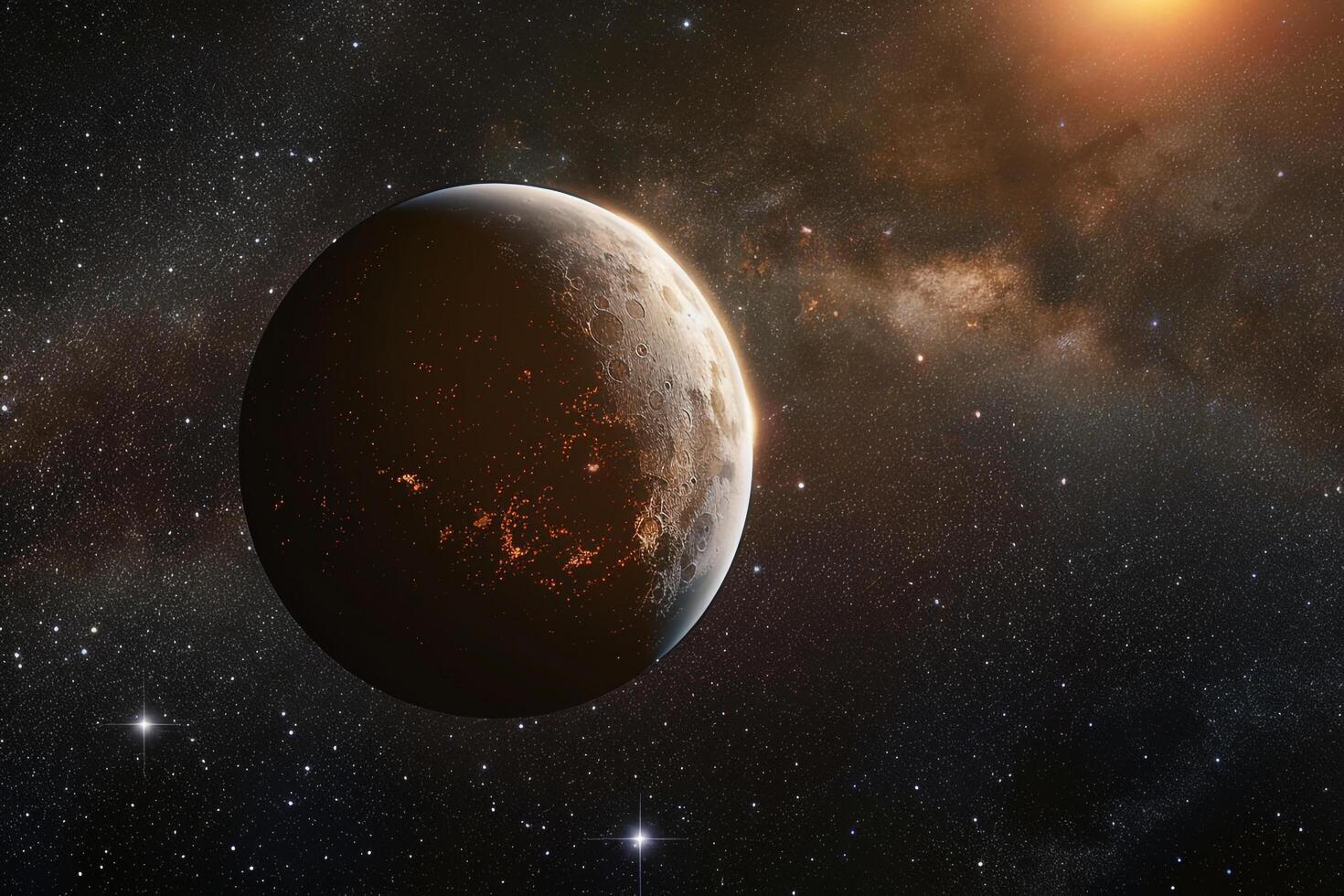 Space Exploration of ProximCentauri b an exoplanet orbiting the closest star to the Sun with potential for liquid water with cosmic nature background photo