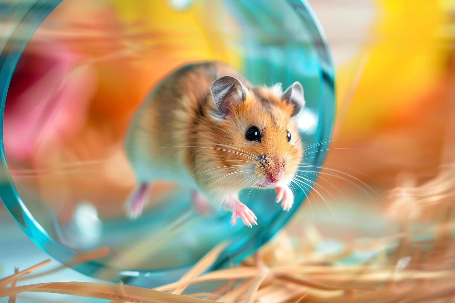Animal Rescue Hopeful rescued hamster running on wheel in its enclosure tiny paws red with motion as it exercises with determination nature background photo