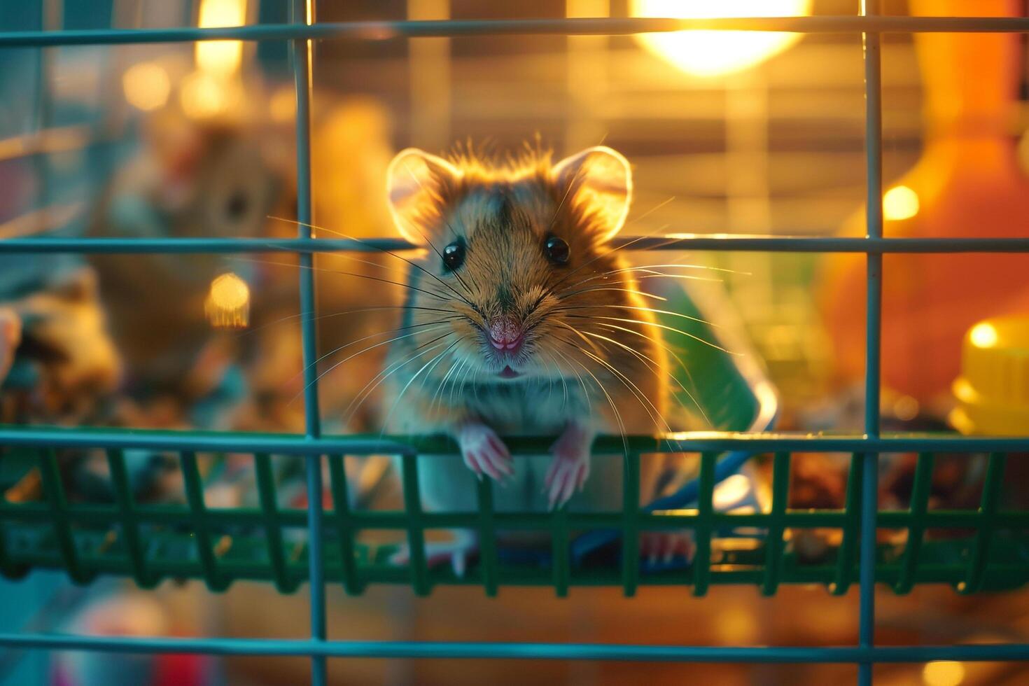Animal Rescue Hopeful rescued hamster exploring miniature obstacle course in its enclosure whiskers twitching with curiosity nature background photo