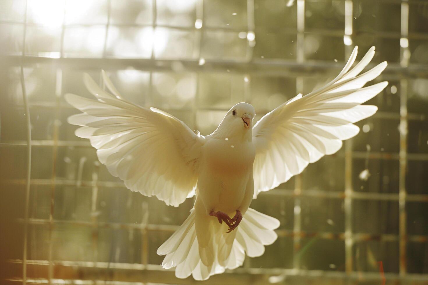 Animal Rescue Hopeful rescued bird spreading its wings in flight aviary feathers catching the sunlight in breathtaking display of freedom nature background photo
