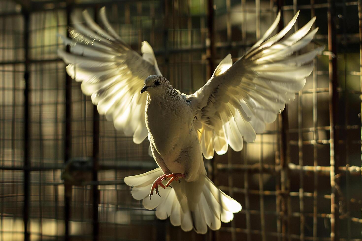 Animal Rescue Hopeful rescued bird spreading its wings in flight aviary feathers catching the sunlight in breathtaking display of freedom nature background photo