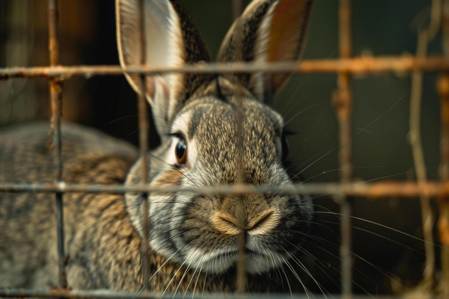 Rescued Rabbit Background Exploring New Tunnel System in Its Enclosure Ears Alert and Whiskers Twitching with Curiosity photo
