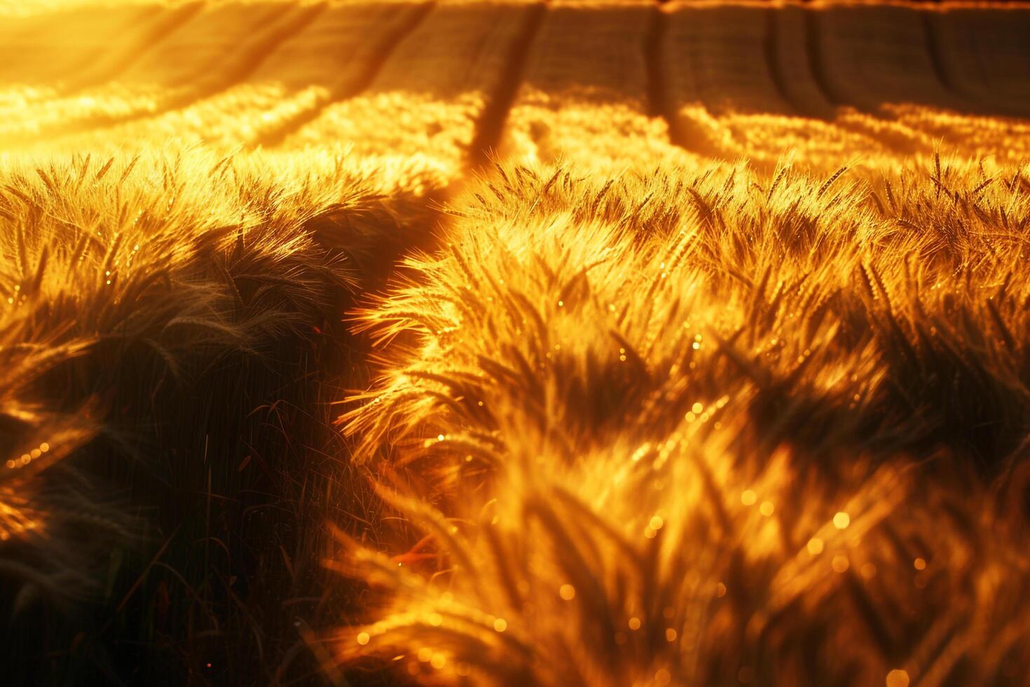 Landscape Sunlight Casting Long Shadows Across Field of Golden Wheat nature background photo