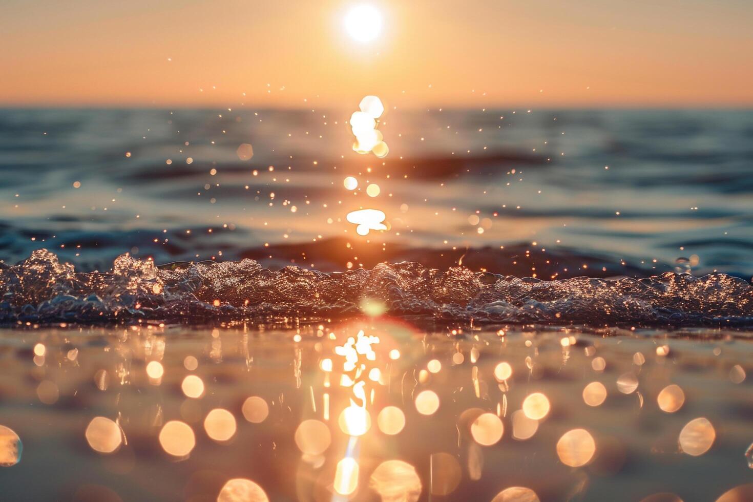 Seascape Sunlight Creating Glittering Path Across the Surface of Calm Sea nature background photo