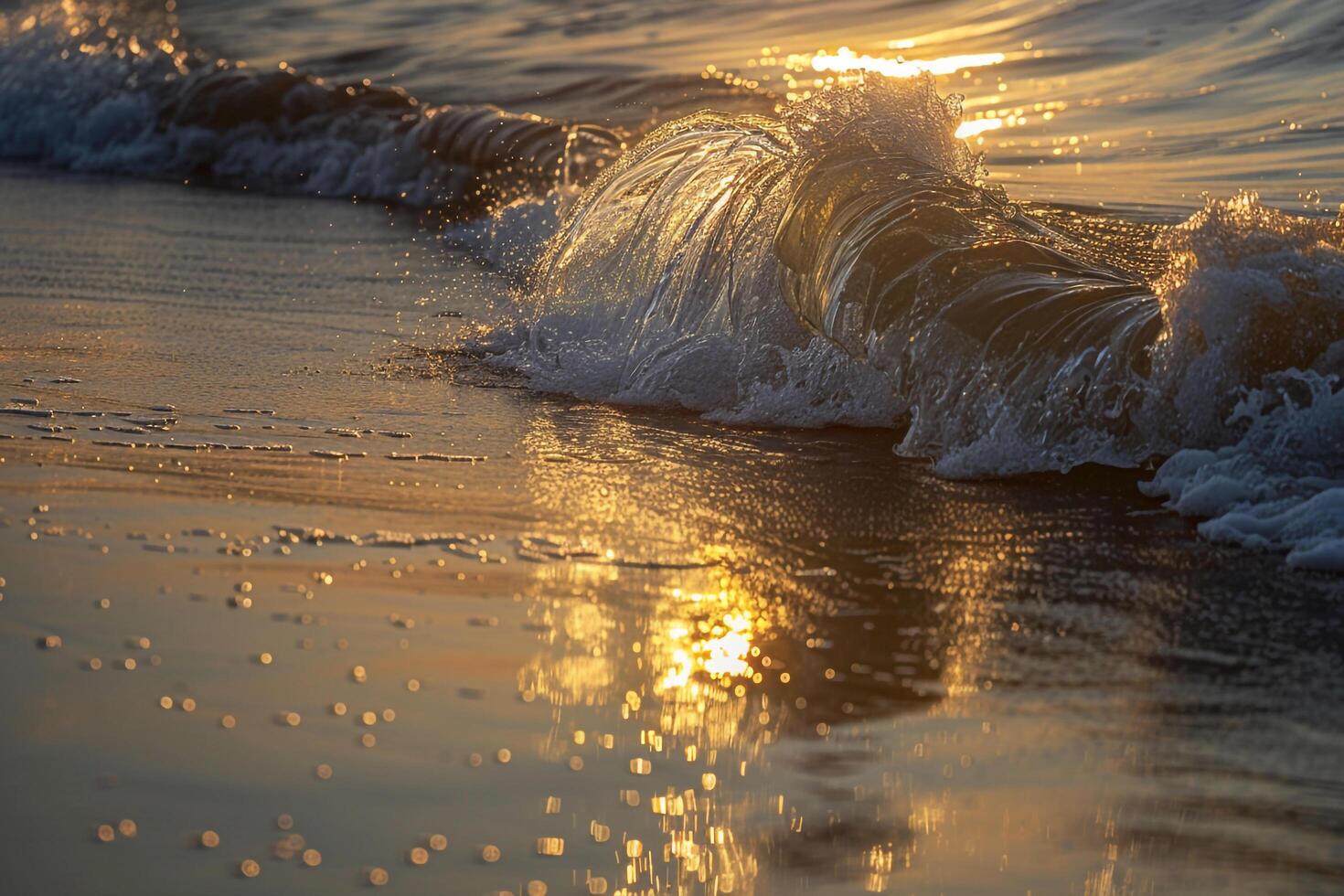 Seascape Sunlight Reflecting Off Gentle Waves on Sandy Beach nature background photo