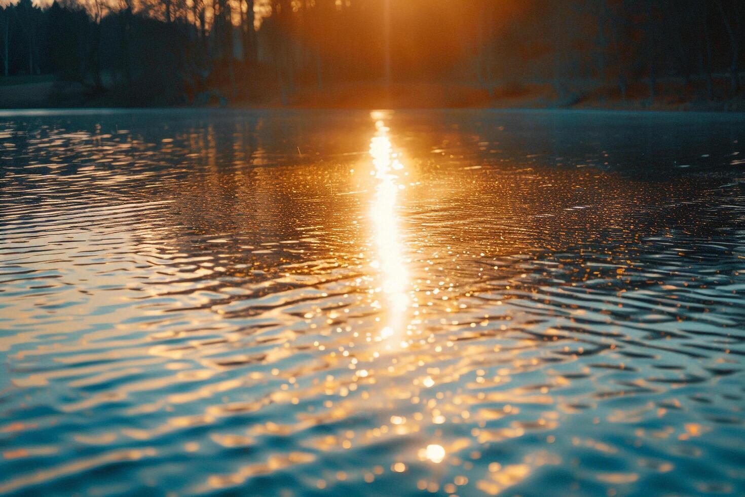 Seascape Sunlight Casting Golden Glow on the Surface of Lake nature background photo