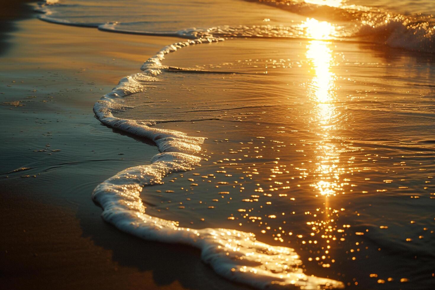 Seascape Sunlight Reflecting Off Gentle Waves on Sandy Beach nature background photo
