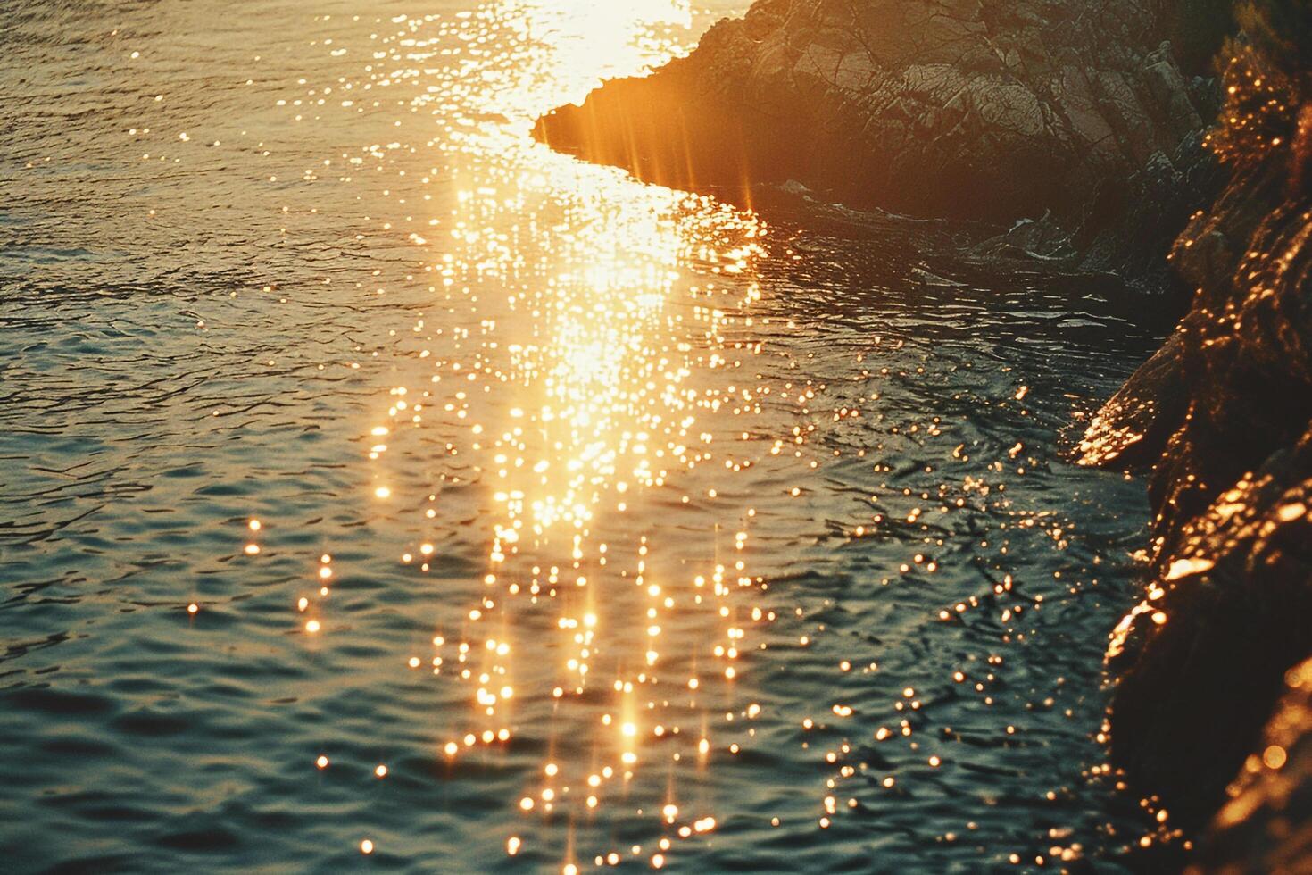 Seascape Sunlight Creating Golden Path on the Calm Surface of Secluded Bay nature background photo