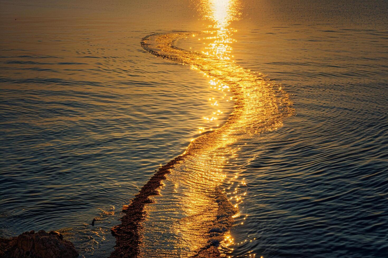 Seascape Sunlight Creating Golden Path on the Calm Surface of Secluded Bay nature background photo