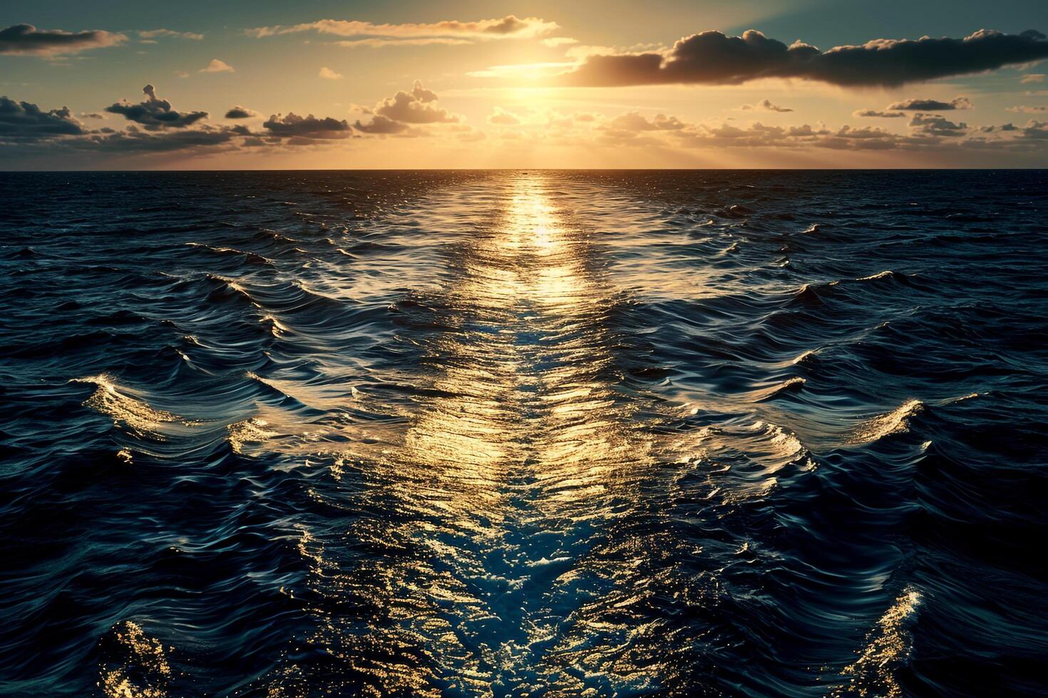 Seascape Sunlight creating shimmering path on the surface of the sea during sunset  nature background photo