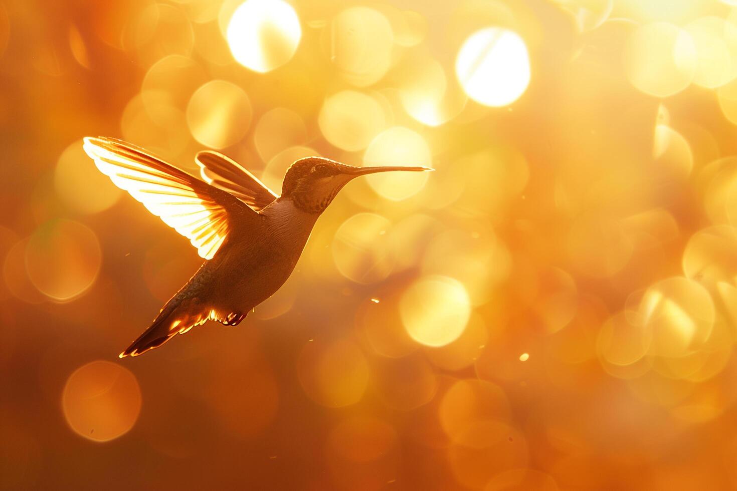 Golden Sunlight Reflecting Off Iridescent Feathers of Hummingbird nature background photo