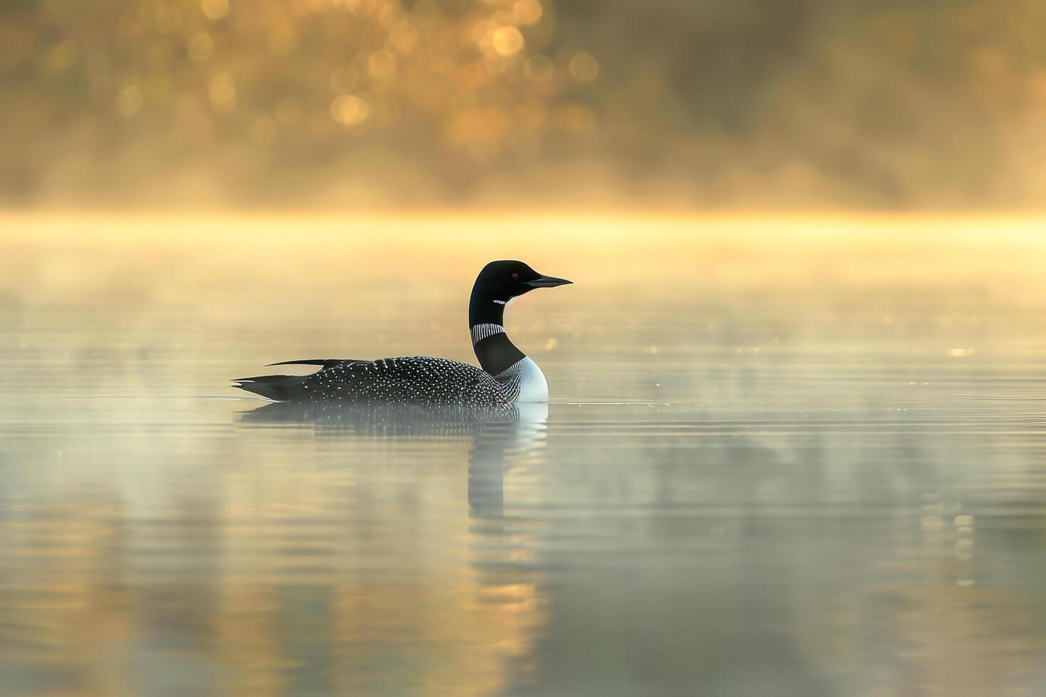 Common Loon Floating on Misty Lake nature background photo