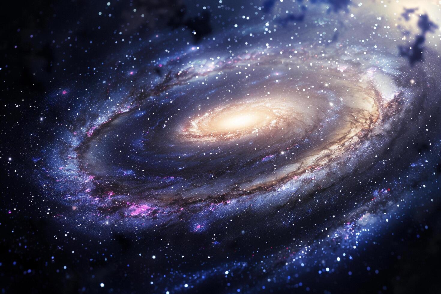Grandeur Andromeda Galaxy in panoramic nature background  showcasing its spiral arms and billions of stars photo