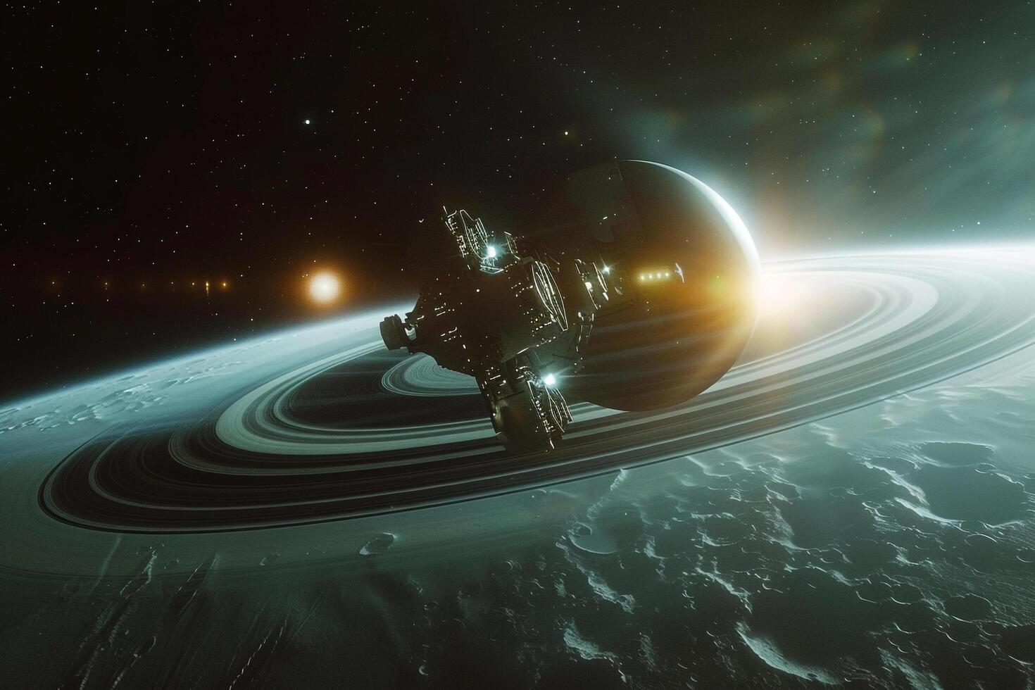 Interplanetary nature background Space Exploration Discovery Space Probe Exploring Saturns Rings photo