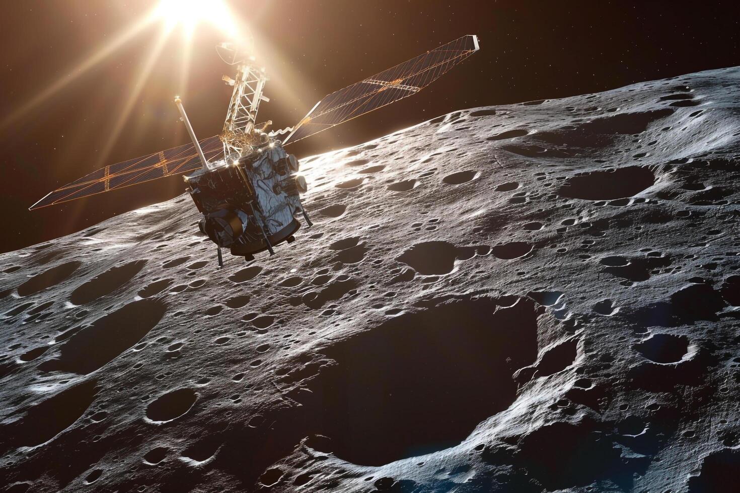 Interstellar Space Exploration Spacecraft Orbiting the Dwarf Planet Ceres Capturing Its Cratered Surface and Bright Spots photo