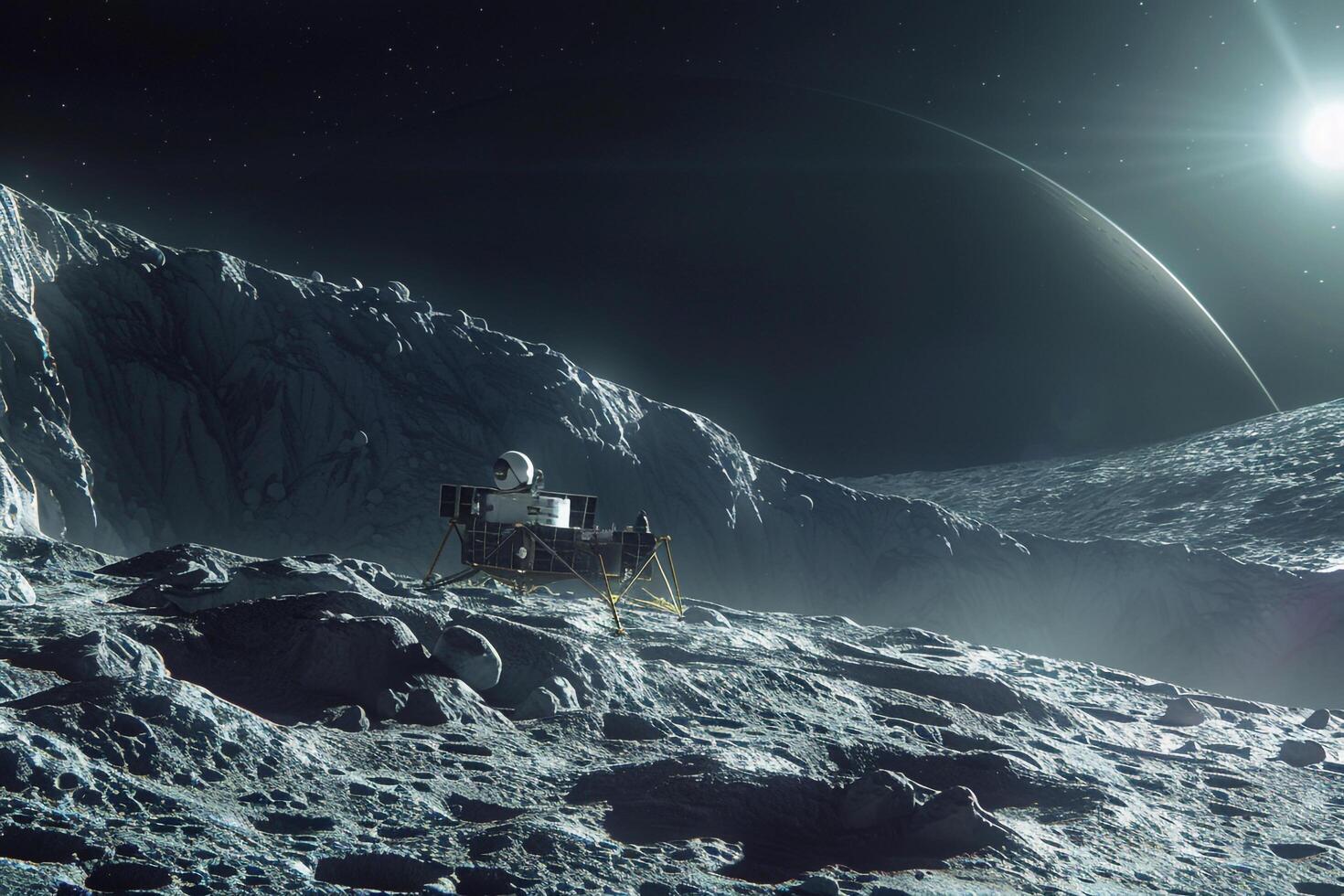 Interstellar Space Exploration Spacecraft Orbiting Jupiters Moon Europa Capturing Its Icy Surface and Potential for Life photo