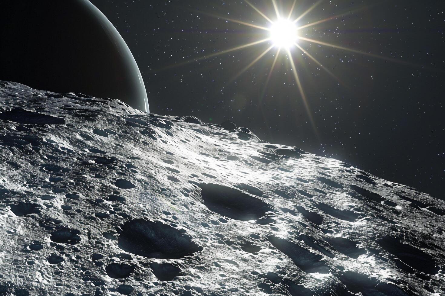 Interstellar Space Exploration Spacecraft Orbiting the Dwarf Planet Ceres Capturing Its Cratered Surface and Bright Spots photo