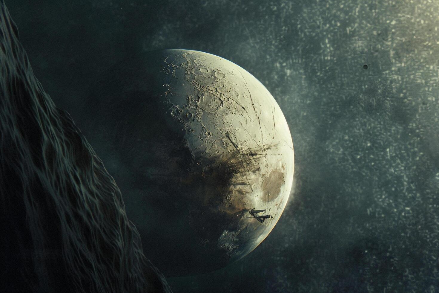 Interstellar Space Exploration Spacecraft Orbiting Jupiters Moon Europa Capturing Its Icy Surface and Potential for Life photo