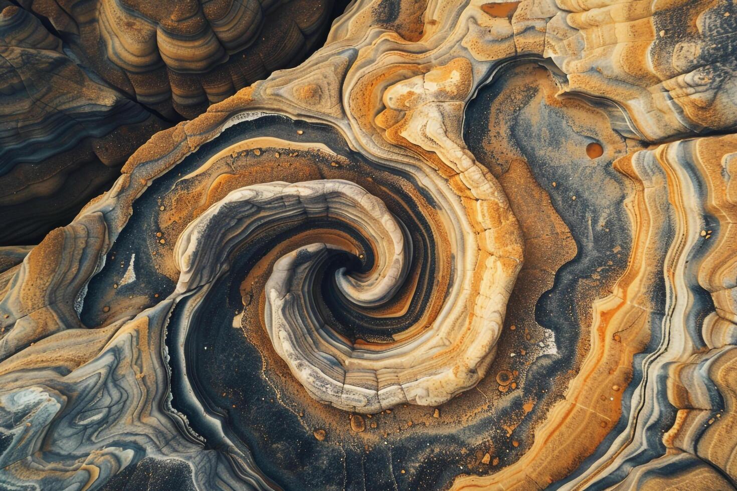 Landscape Nature Dynamic Aerial of Sandstone Formations in Desert with Swirling Patterns Carved by Wind and Erosion photo
