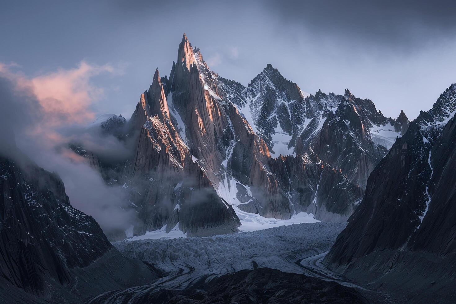 SunriseIlluminated Mountain Range with Glaciers  nature background photo