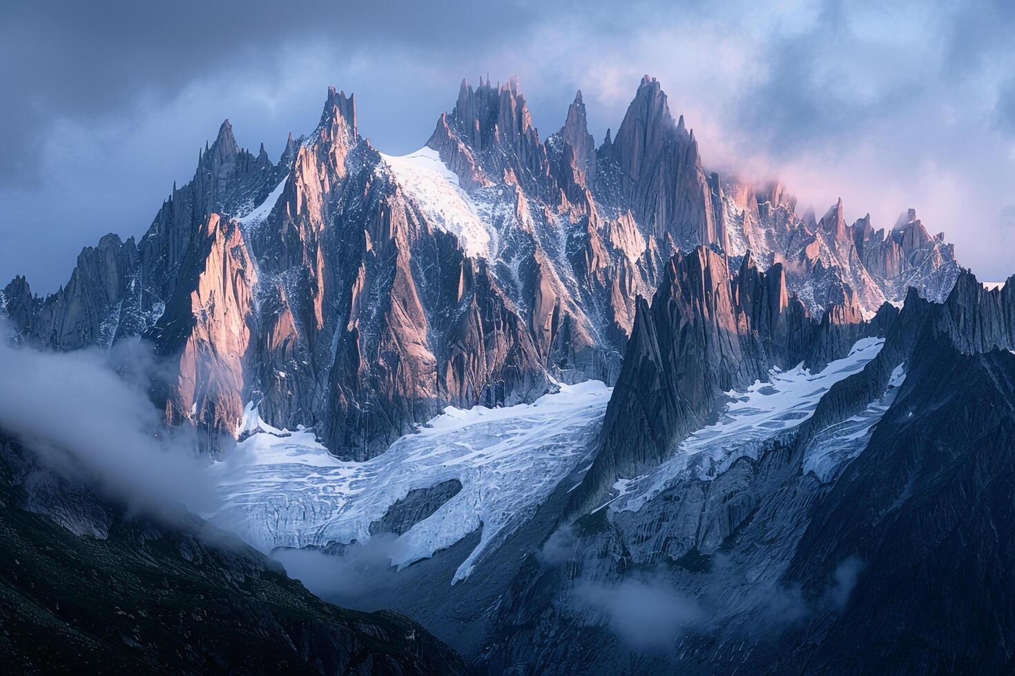 Sunrise Over Majestic Mountain Range and Glaciers  nature background photo