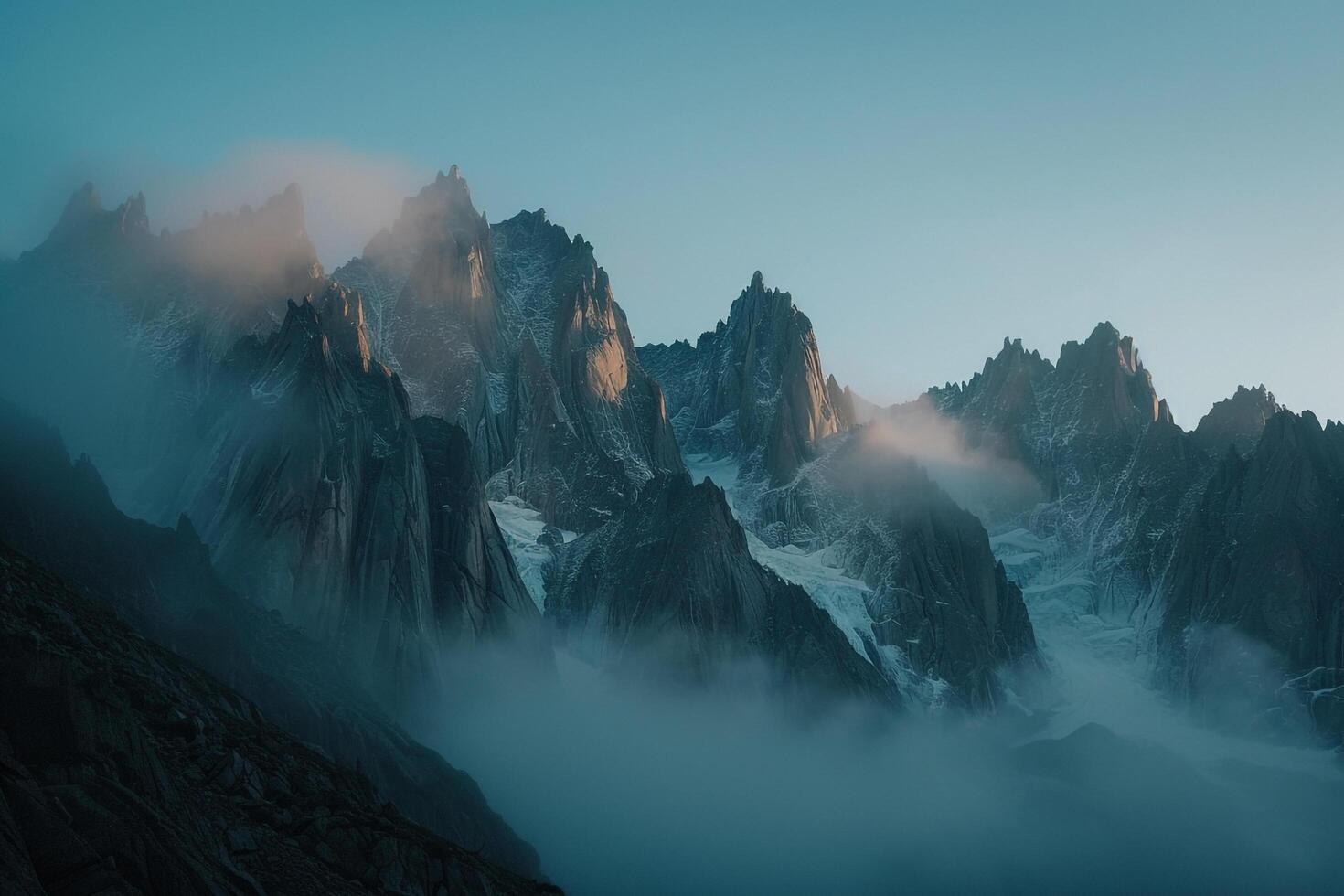 Majestic Sunrise Over Mountain Range with Glaciers  nature background photo