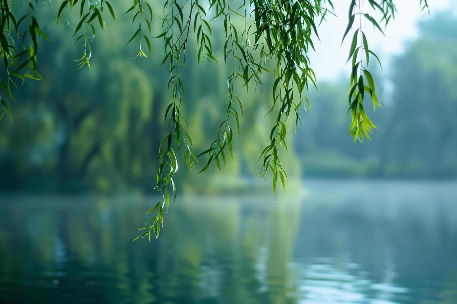 Gentle Willow Leaves by the Lakeside photo