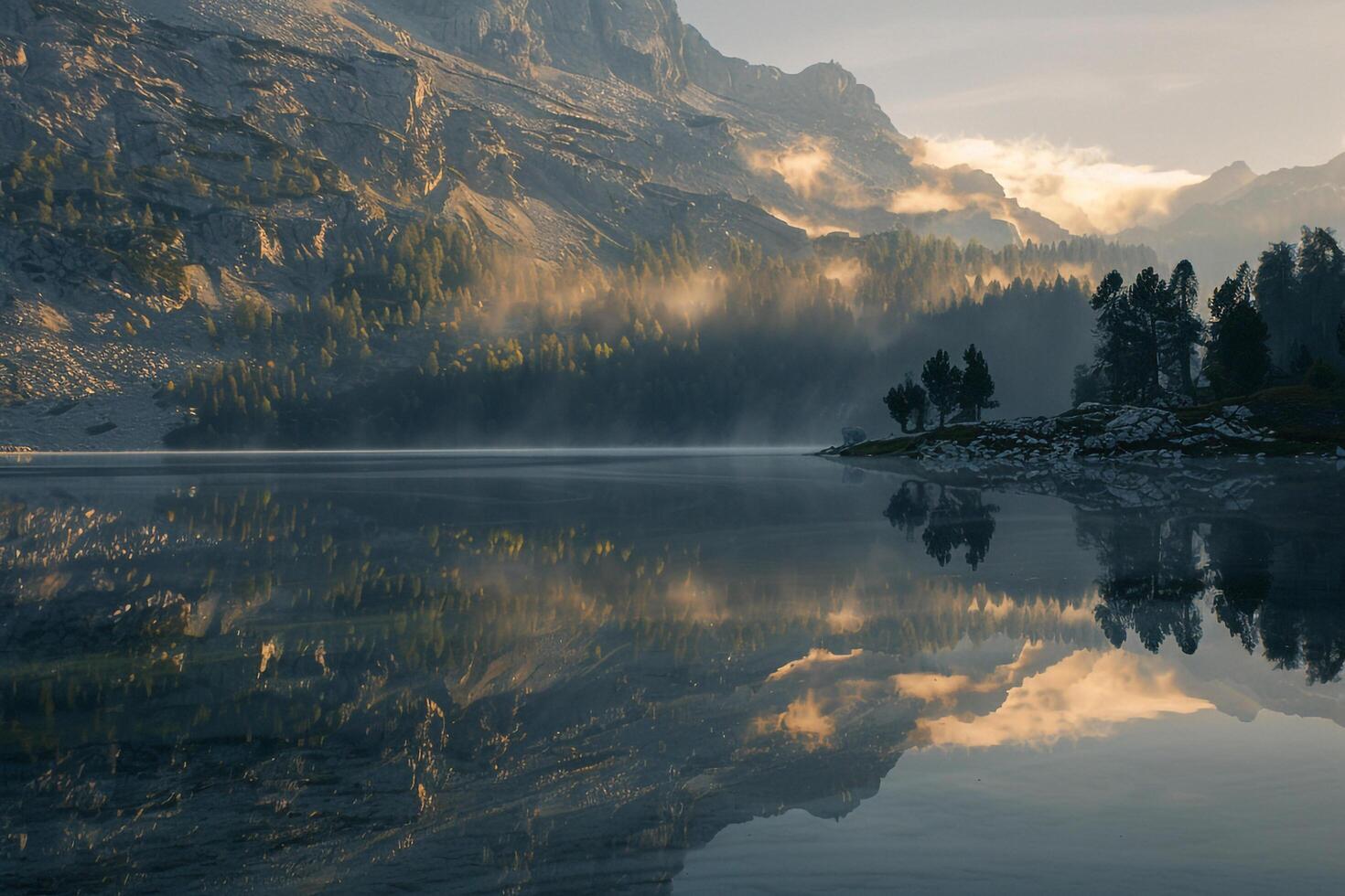Nature nature background Patterns of Light Reflecting on Calm Mountain Lake at Sunrise photo