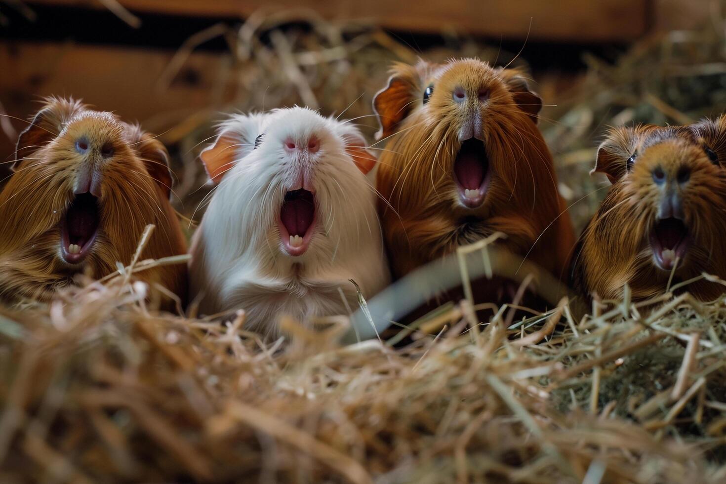 Excited Shelter Guineapigs with nature background During Hay Time photo
