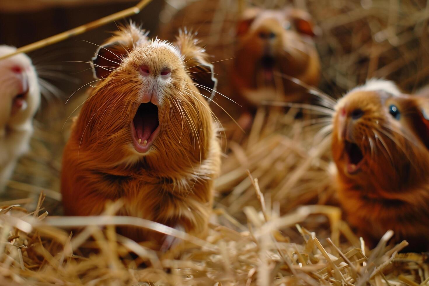 Excited Shelter Guineapigs with nature background During Hay Time photo