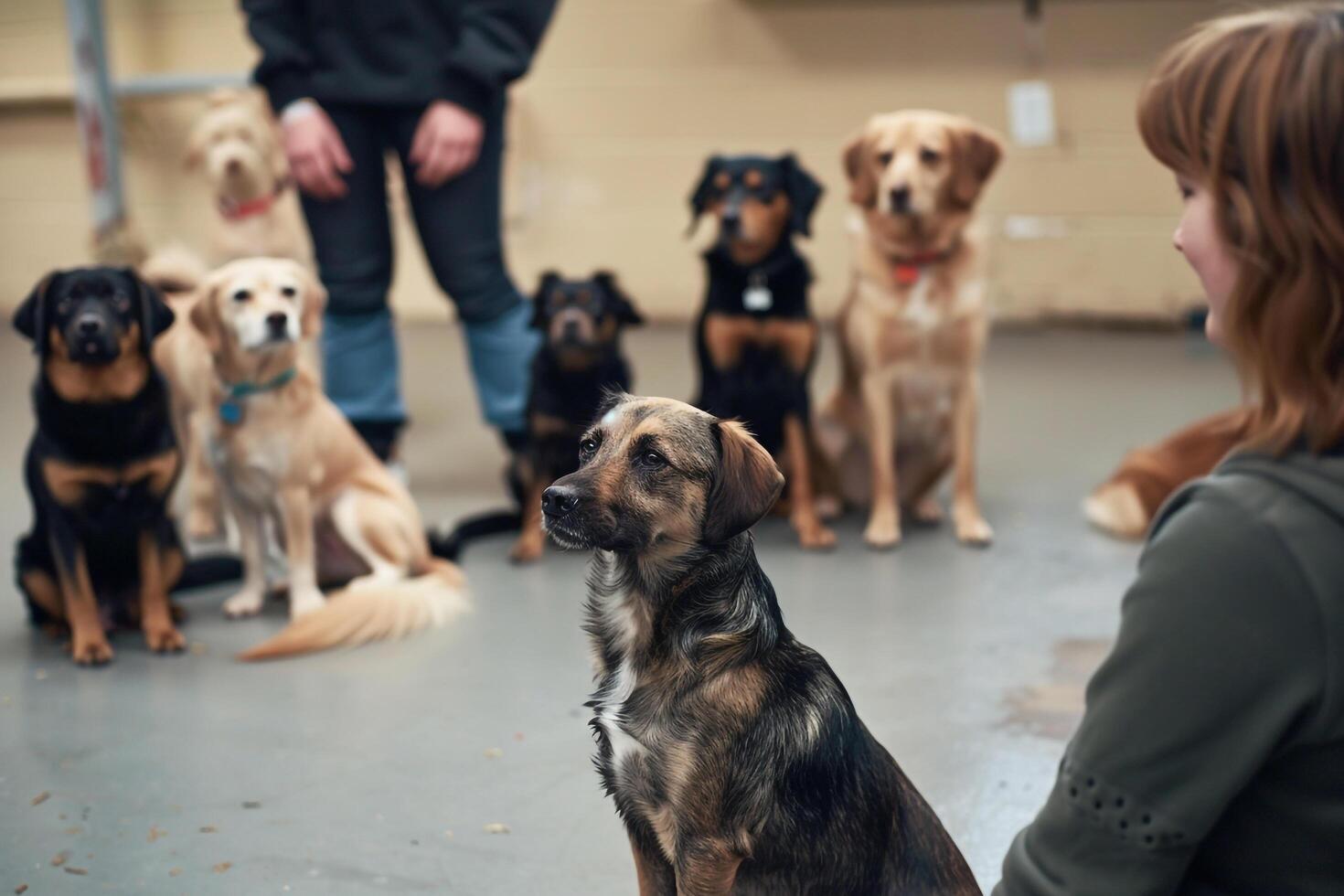 Uplifting Volunteer Teaching Shelter Dogs Basic Agility Exercises with Enthusiasm photo