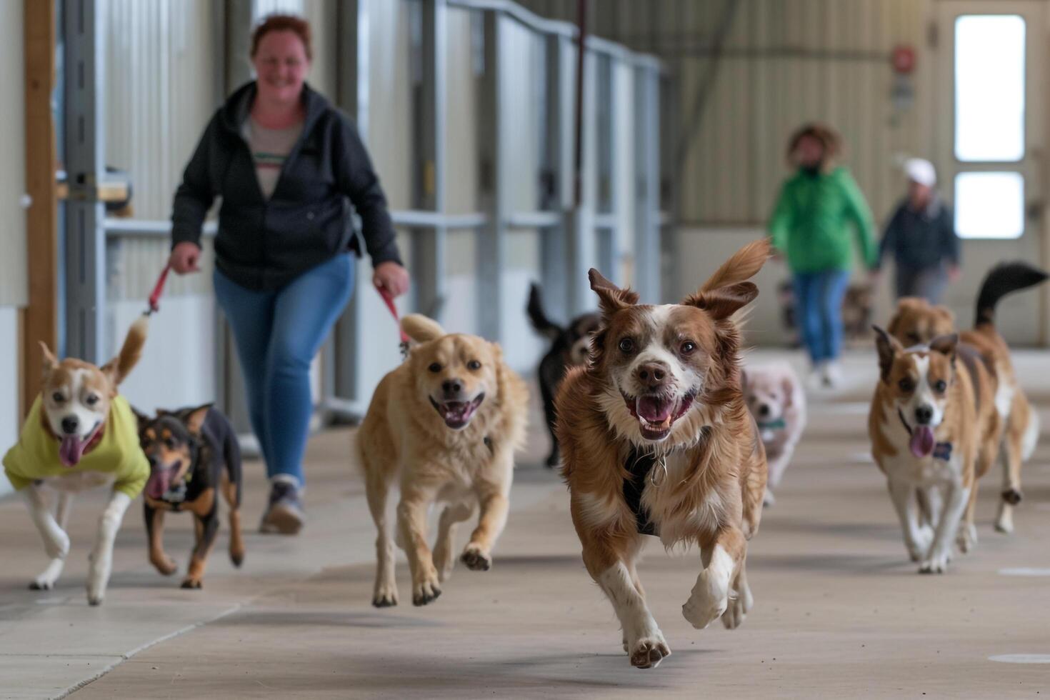 Uplifting Volunteer Teaching Shelter Dogs Basic Agility Exercises with Enthusiasm photo