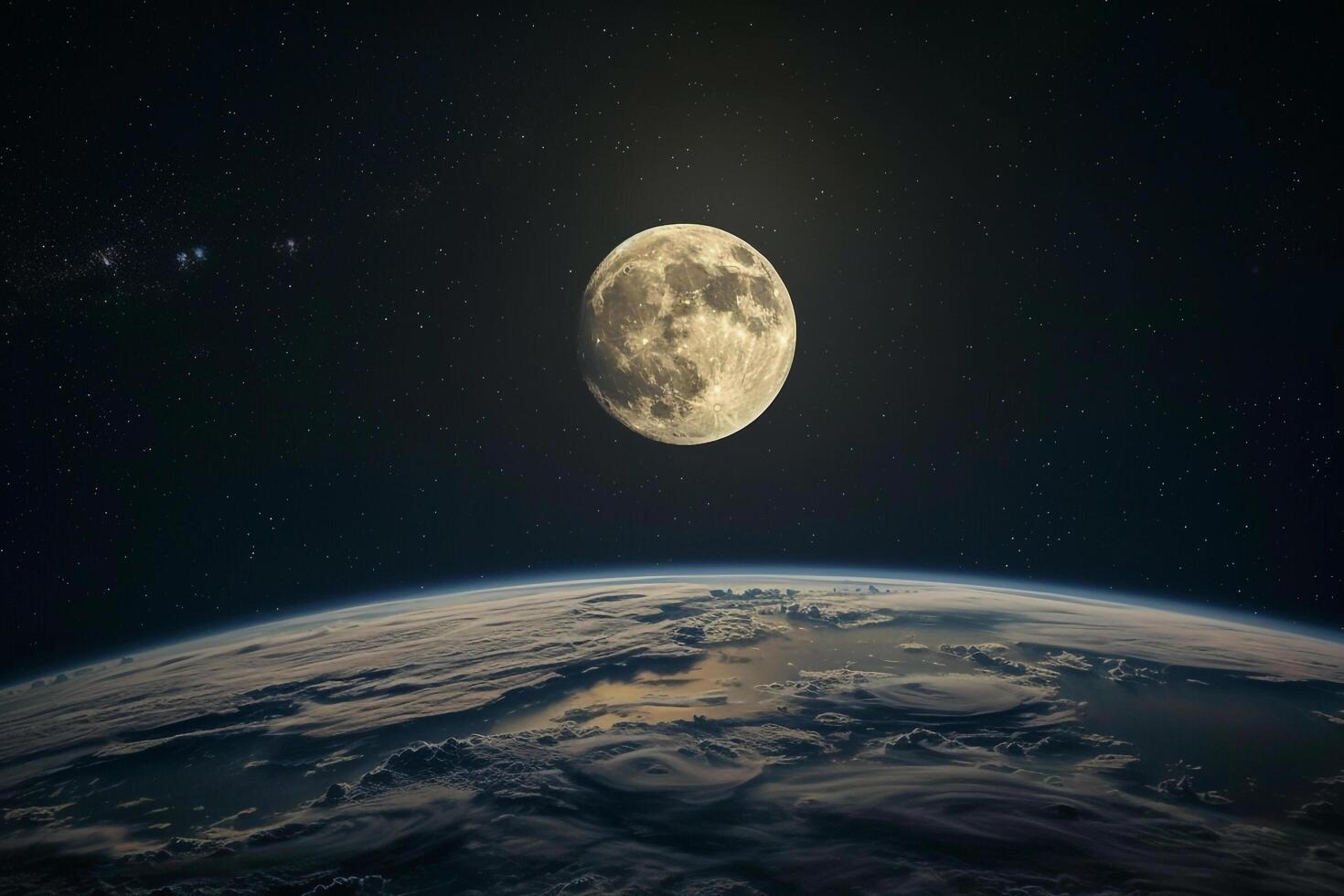 Full Moon Rising Above Earths Horizon from ISS with Serene Illumination photo