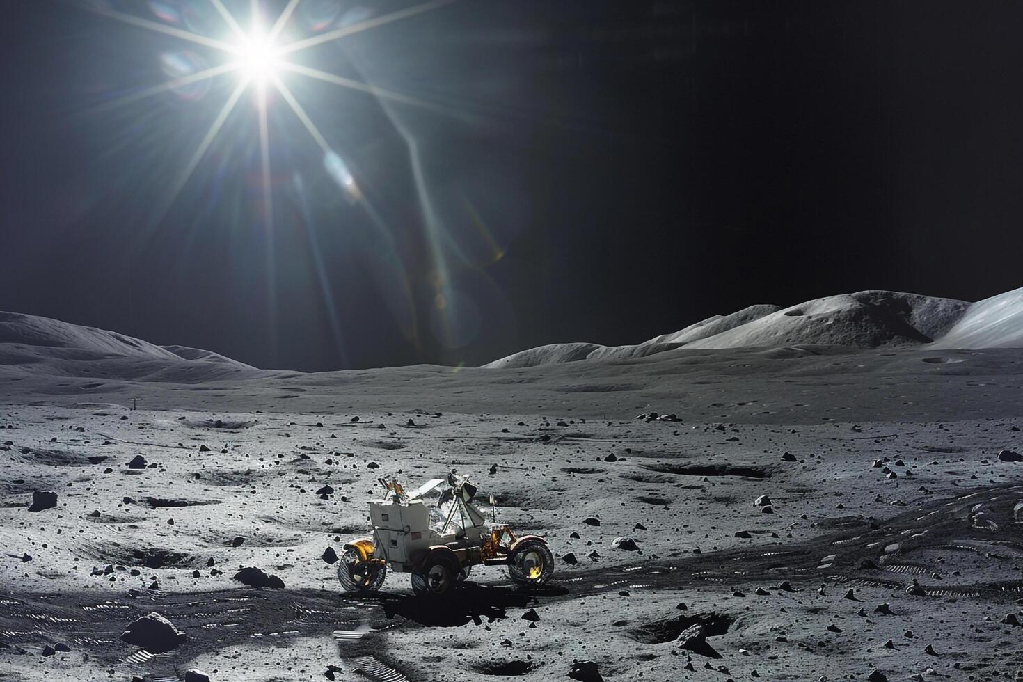 Lunar Rover Capturing Panoramics of Moons South Pole Terrain photo