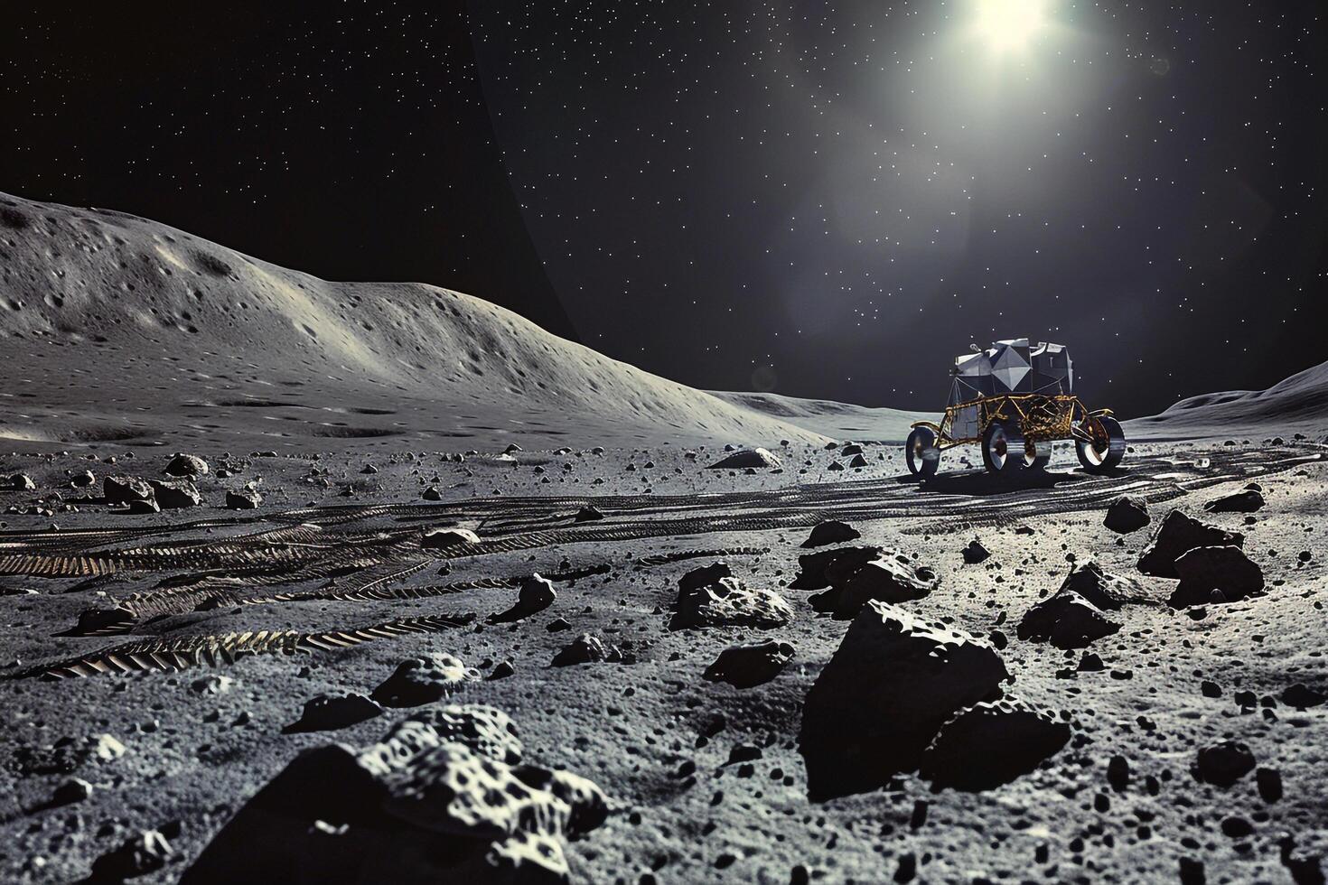 Lunar Rover Exploring Rugged South Pole Terrain of the Moon photo