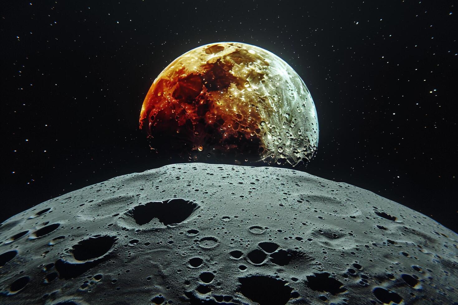Lunar Eclipse with Earth Casting Red Shadow on Moons Surface photo