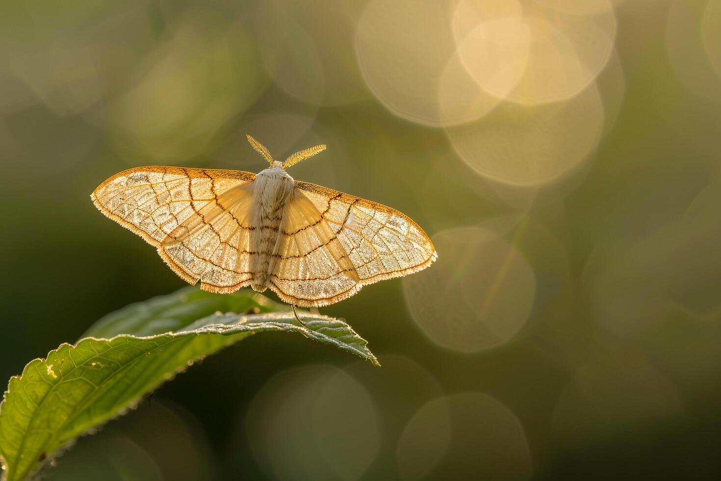 Sunlight Creating Intricate Patterns nature background on Translucent Moth Wings Resting on Leaf photo