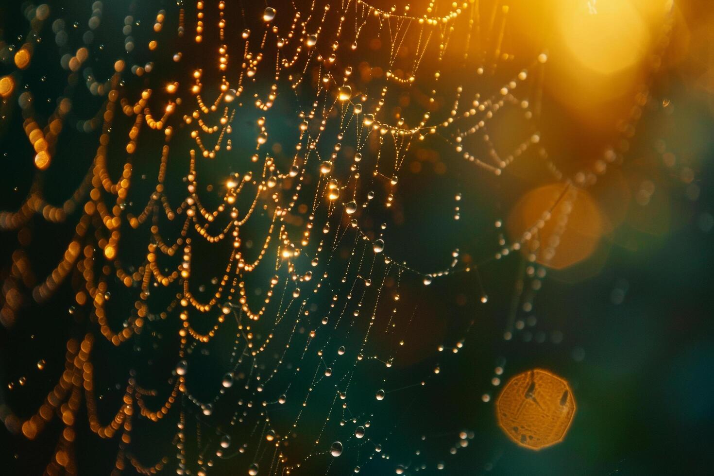 Nature Delicate Early Morning Sunlight Illuminating Tiny Water Droplets on Spiders Web Creating Prism Effect nature background photo