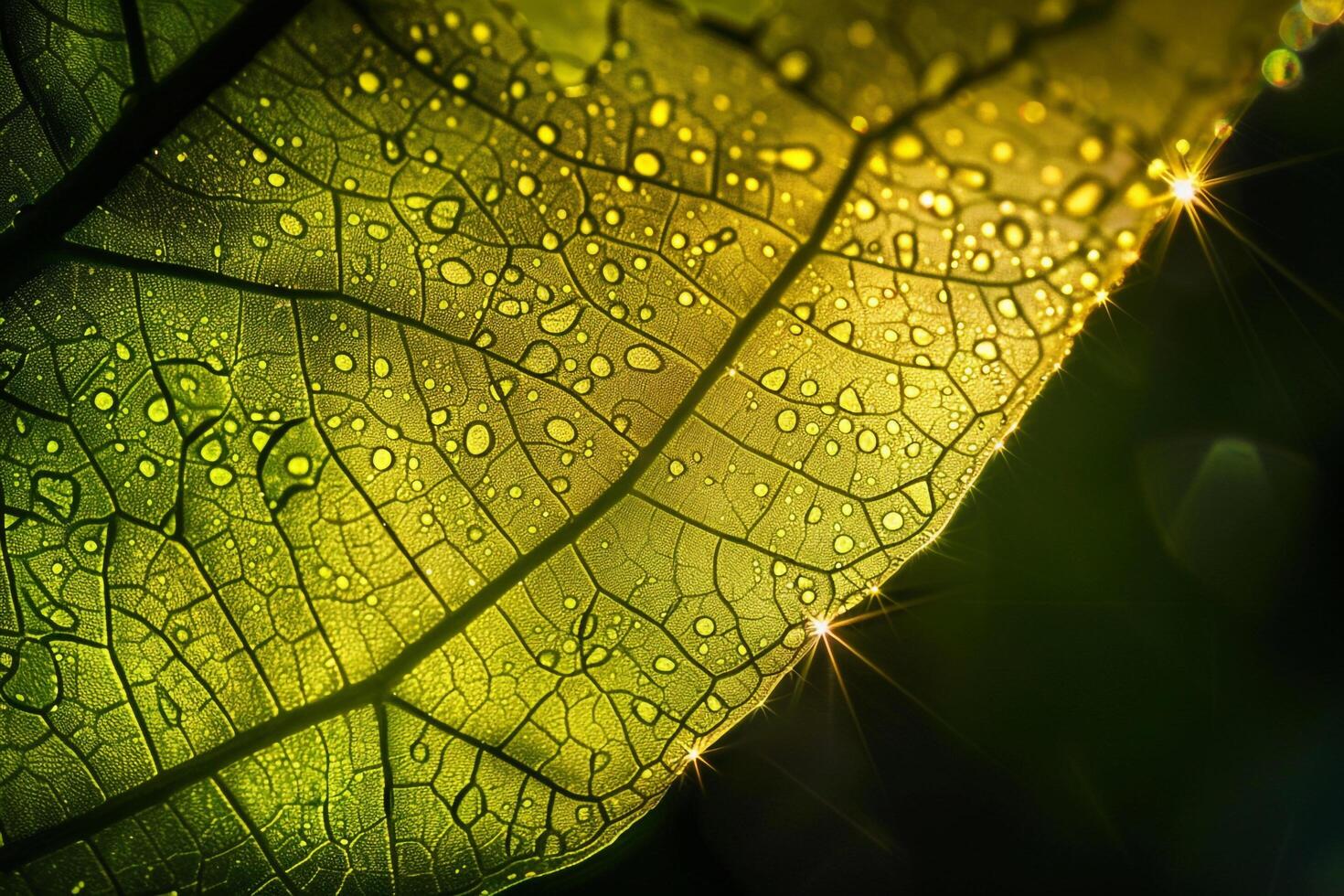 Nature Intricate Sunlight Casting Intricate Patterns Through Translucent Leaf Covered in Morning Dew nature background photo