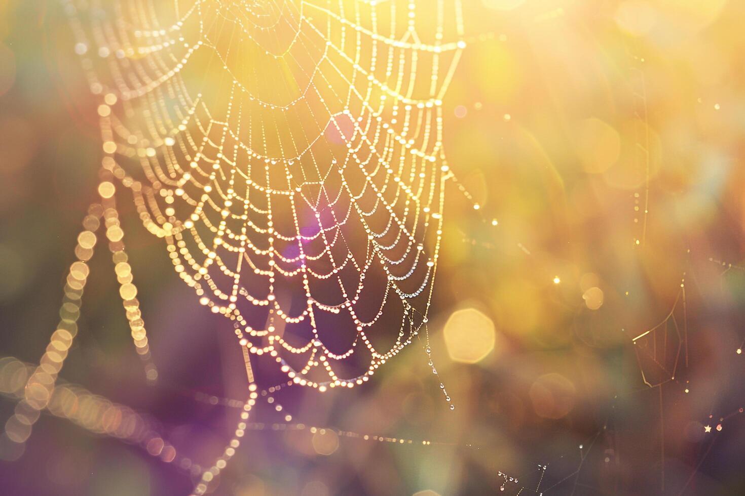 Dew Covered Spider Web Sparkling in Sunlight nature background photo