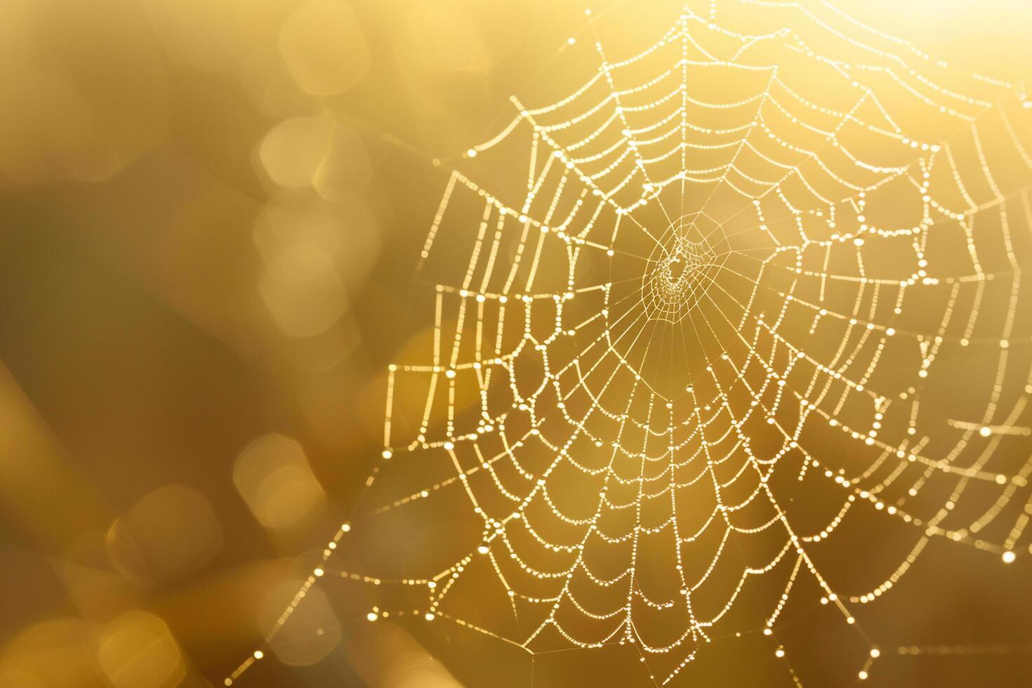 Spider Web with Dewdrops Illuminated by Morning Sunlight nature background photo