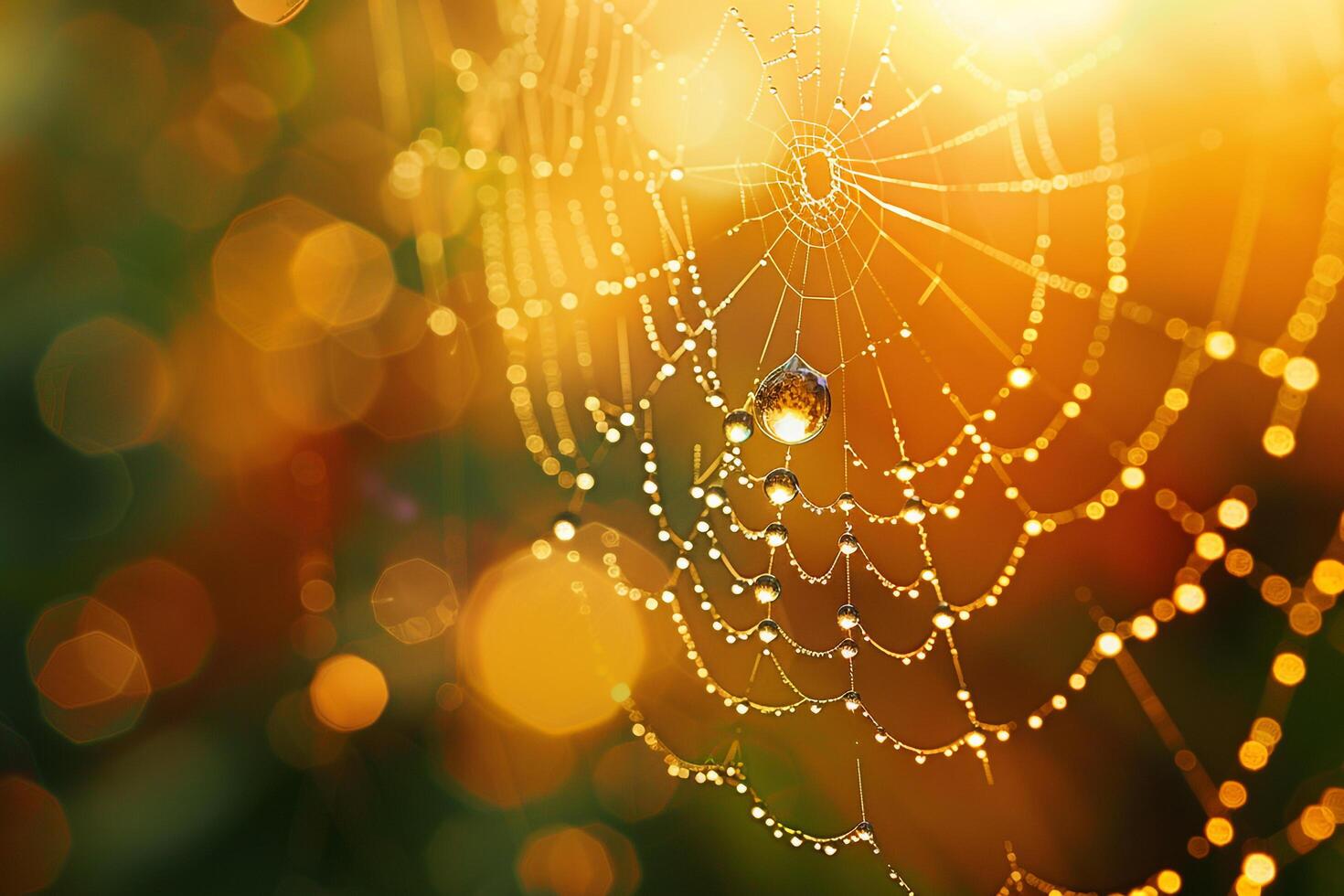 Morning Dew on Spider Web Sparkling in Sunlight nature background photo
