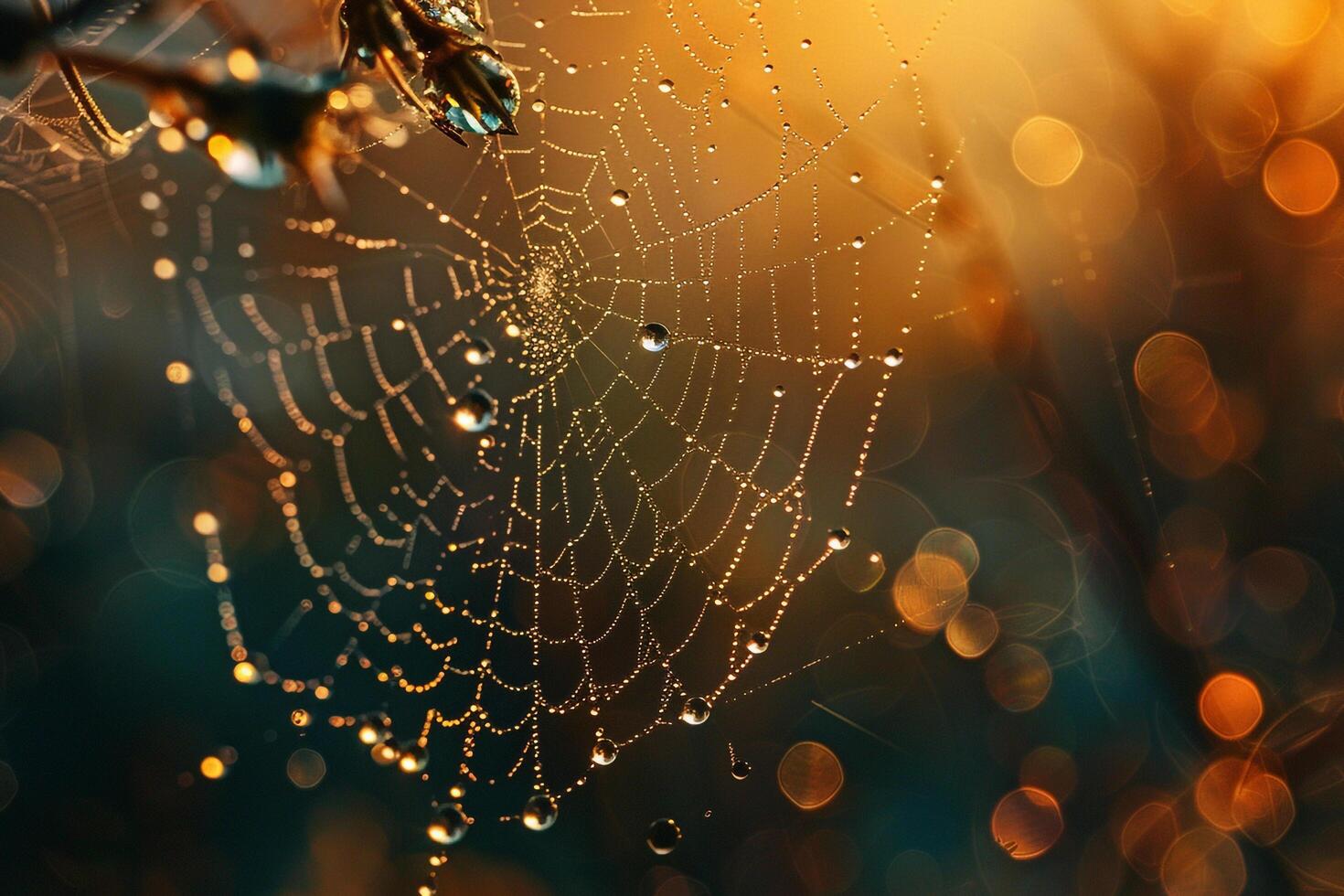 Sparkling Dew on Spider Web in Morning Sunlight nature background photo